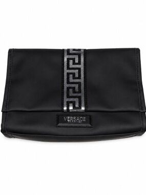 Versace Parfums Black Cosmetic Bag Greek Key Travel Makeup Organizer
